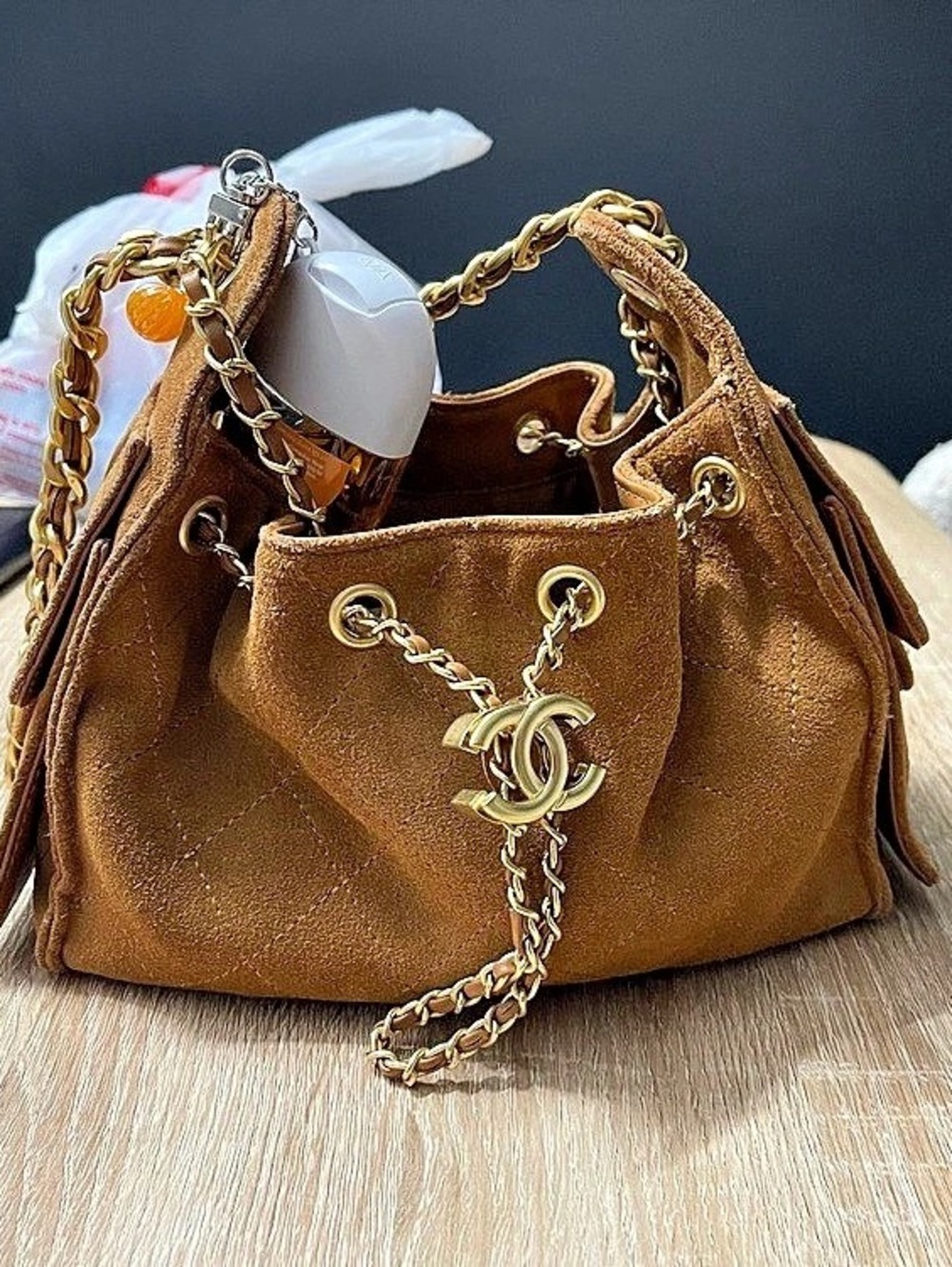 Chanel 25 Small Hobo Bag Suede Shoulder Bag in Brown